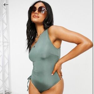 ASOS Design Ruched One Shoulder Swimsuit